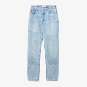 Everlane curvy ‘90s cheeky jean. Patched blue. Women’s size 27 crop.